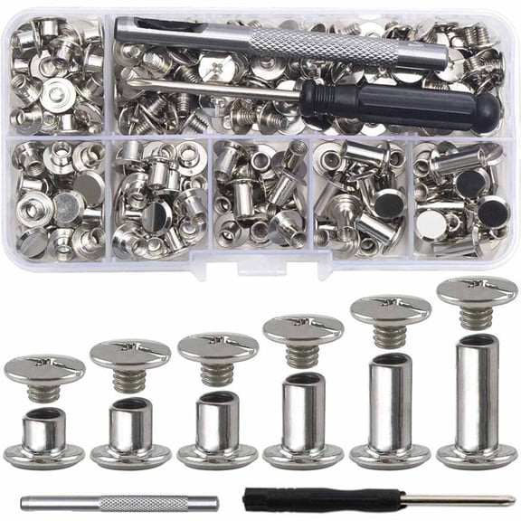 110-Piece Chicago Screws Set, Assorted Metal Rivets for Leather Craft & Repair