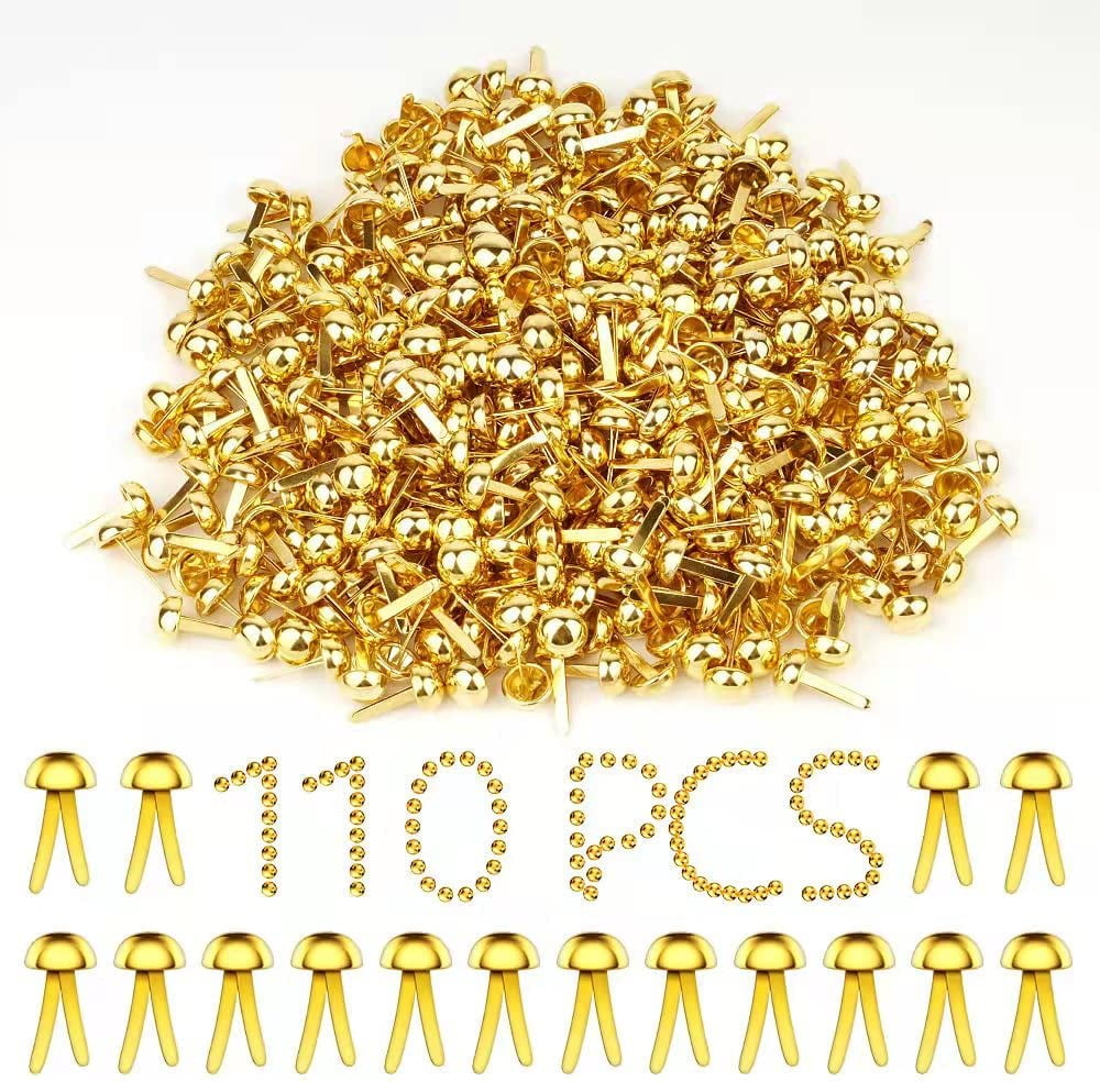 110 Pieces Brass Fasteners, Metal Brads for Paper Crafts, Head Round