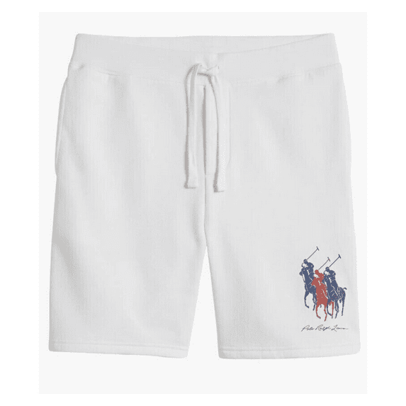 $110 Polo Ralph Lauren Men's, 8.5 Triple Pony Fleece Shorts, White, M