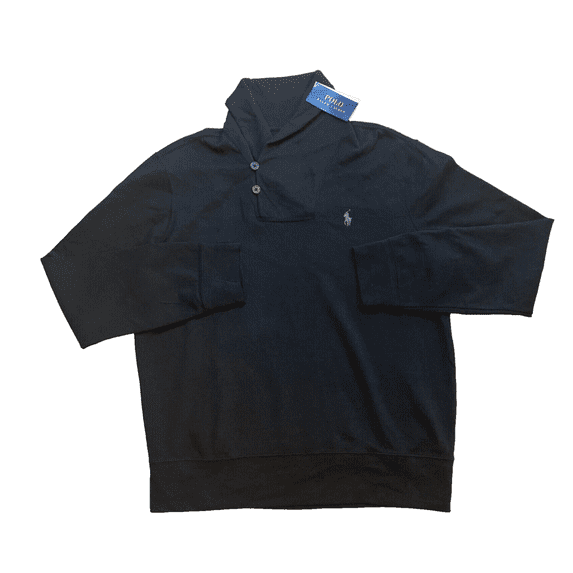 $110 Polo Ralph Lauren Men's Shawl Neck Casual Pullover Sweatshirt, Black, 3LT