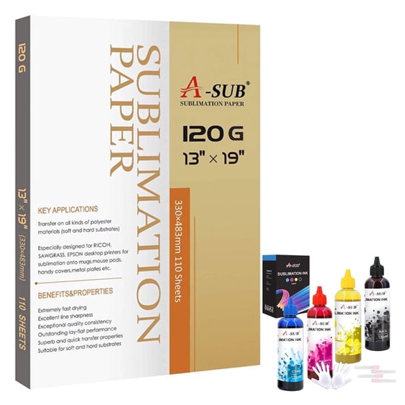Sublimation Kit I A-SUB Sublimation Paper 120gsm 13X19 inch + A-SUB Sublimation Ink for All Inkjet Printers Sublimation Heat Transfer