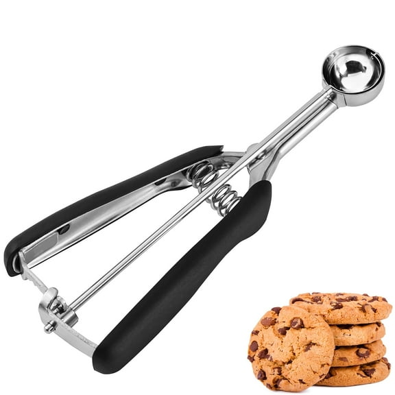 #110 Size Mini Scoop 1 Tsp, Cookie Dough and Ice Cream Scooper, Stainless Steel Melon Baller with Rubber Grip, Even Portioning for Baking, Black