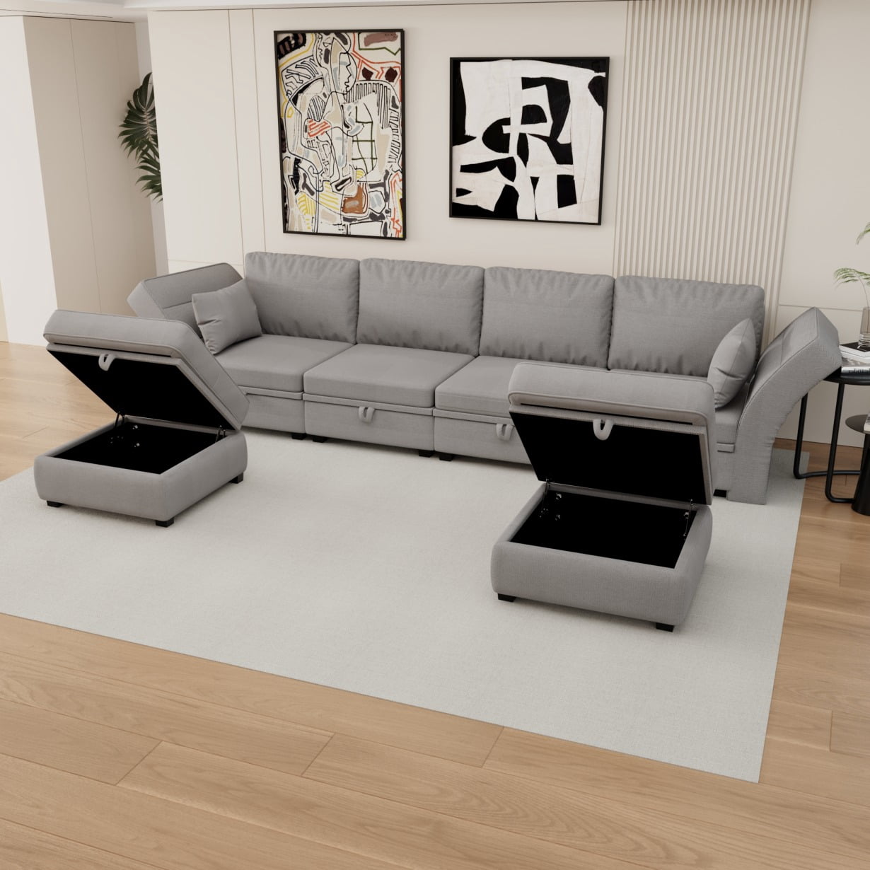 Modular Sofa With Hidden Storage In Modular Compartments