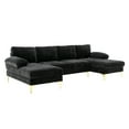 thumbnail image 1 of 110" U-Shaped Sectional Sofa, 4-Seater Modular Sofa Couch with Double Chaises, Velvet Accent Sofa with Golden Metal Legs & Armrest Pillows, for Living Room, Apartment and Office,Black, 1 of 9