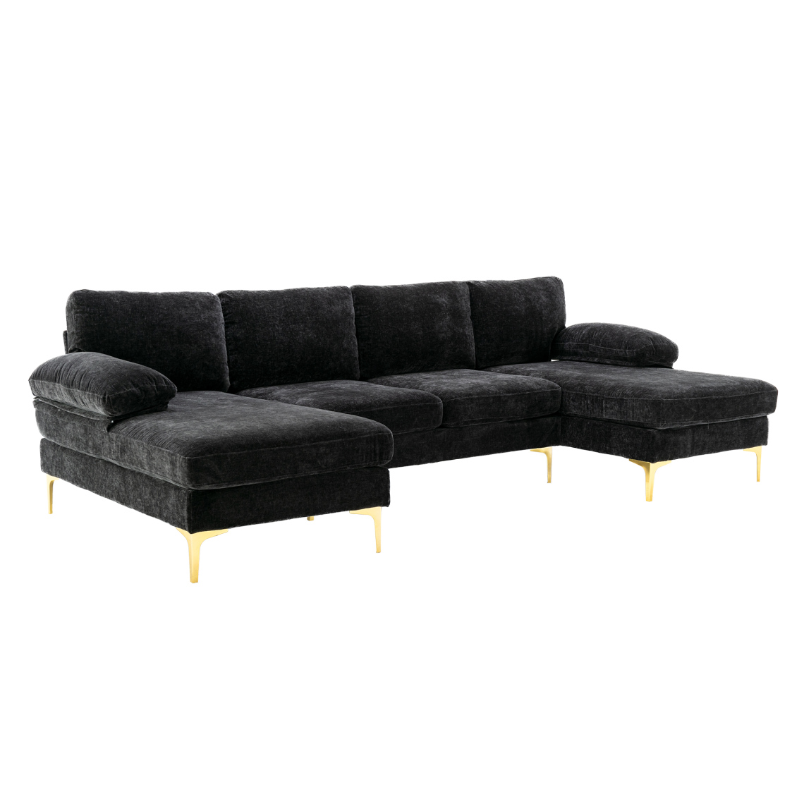 Ijuicy 110" U-Shaped Sectional Sofa With Double Chaises – Chenille Fabric, Sleepable Armrests, 4-Seater Living Room Couch