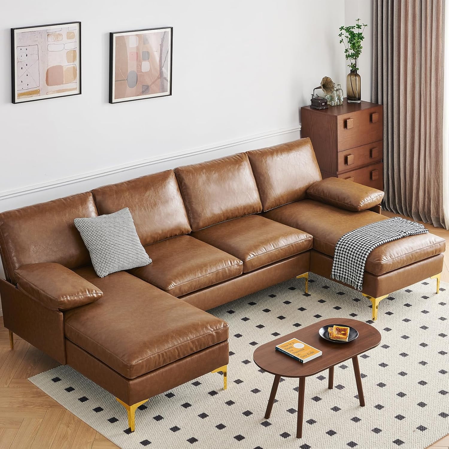 Mid century faux leather sectional discount