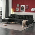 thumbnail image 1 of 110" U-shaped Sectional Sofa with 2 Chaise and Metal Legs, Linen Upholstered Sofa Couch with Tufted Backrest and Seats for Living Room,Office, Black, 1 of 8