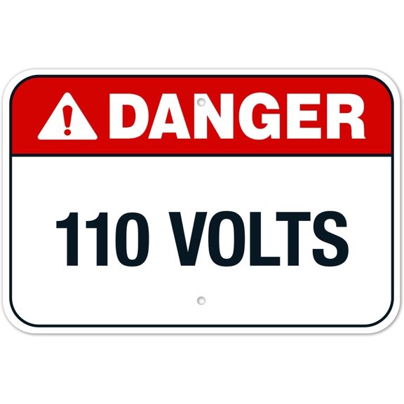 110 Volts Metal Sign 8 x 12 Inch for Garage, Workplace, Warehouse