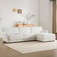 thumbnail image 1 of 110" White Chenille L-Shape Modular Sectional Sofa with Free-Movement Ottoman - 4 Seats, USB/Type-C Charging, Solid Wood Frame for Living Room Comfort, 1 of 14