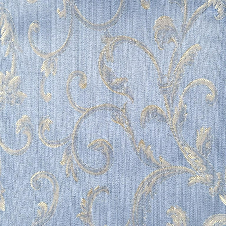 110 Wide Blue Gold Scroll Floral Soft Sheen Jacquard Fabric