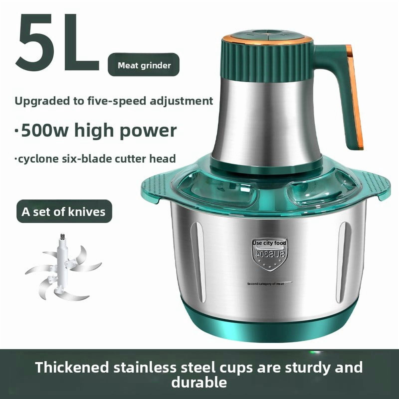110-volt stainless steel food processor - 5-liter capacity, 400-watt multi-functional kitchen appliance, suitable for operations such as chopping, cutting, juicing, and making baby food.