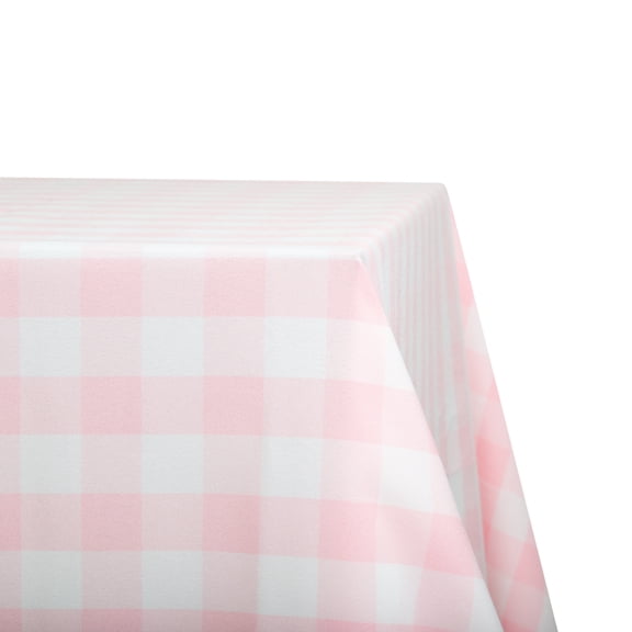 108" x 156" Rectangular Pink and White Check Tablecloth Polyester | Wedding Tablecloth | 8' King Table Drape