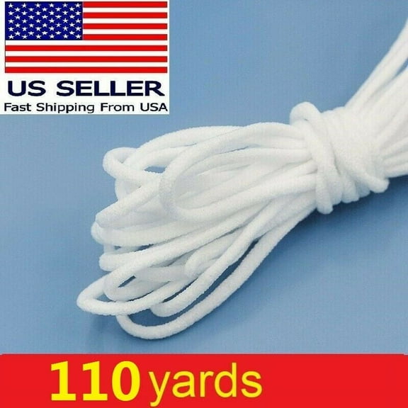110 yards 3mm 1/8 Inch Round Elastic White Band Rope Cord String Ear Hanging Tape Sewing For DIY Face Masks