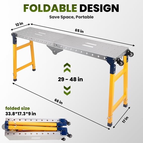 1100 LBS Folding Work Platform, Foldable Scaffolding Platform with Adjustable Height 29"48", Portable Scaffolding Platform with AntiSlip Surface for Workshop