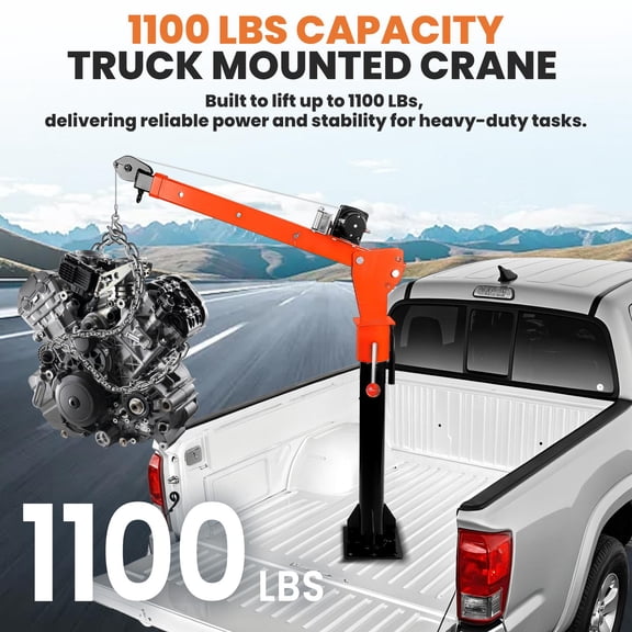 1100 LBS Load Electric Pickup Truck Crane, Heavy Duty 360 Rotatable Truck Bed Crane With 3500 LBS Electric Winch, Adjustable Height Lifting Crane for Industrial Household Lifting Work