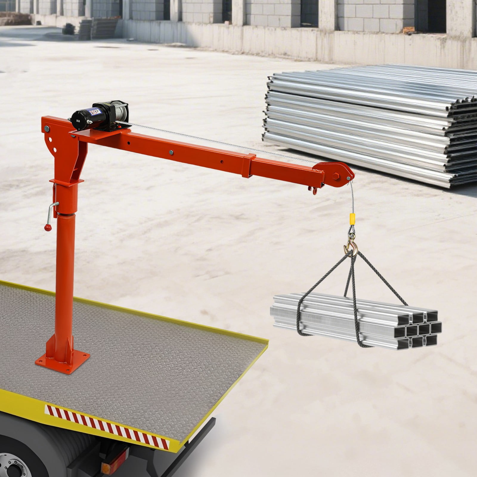 1100 LBS Truck-Mounted Crane Hoist Pickup Truck Jib Cranes W/12V Electric Winch