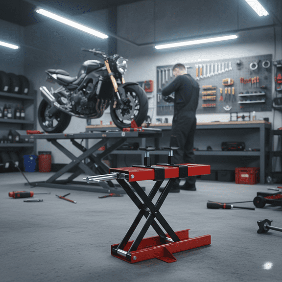 1100 Lb Motorcycle Scissor Lift Jack for Cruiser, Dirt Bike, ATV, & Harley Repair - Low Profile Center Stand for Garage Workshop, Tire Oil Change, & Off-Road Bike Maintenance