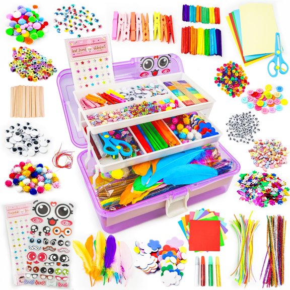 YCFUN 1100+ PCS Arts and Crafts Kit for Kids, Craft Supplies with Beads, Stickers and Portable Case, School Art Craft Kit for Boys Girls (Purple)