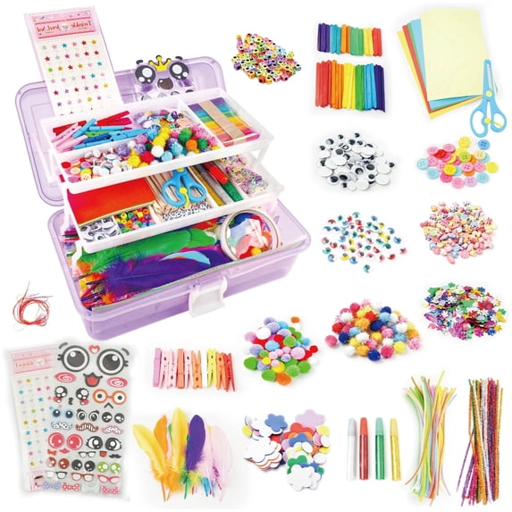 YCFUN 1100+ PCS Arts and Crafts Kit for Kids, Craft Supplies with Beads, Stickers and Portable Case, School Art Craft Kit for Boys Girls (Purple)