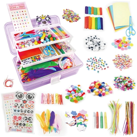 YCFUN 1100+ PCS Arts and Crafts Kit for Kids, Craft Supplies with Beads, Stickers and Portable Case, School Art Craft Kit for Boys Girls (Purple)