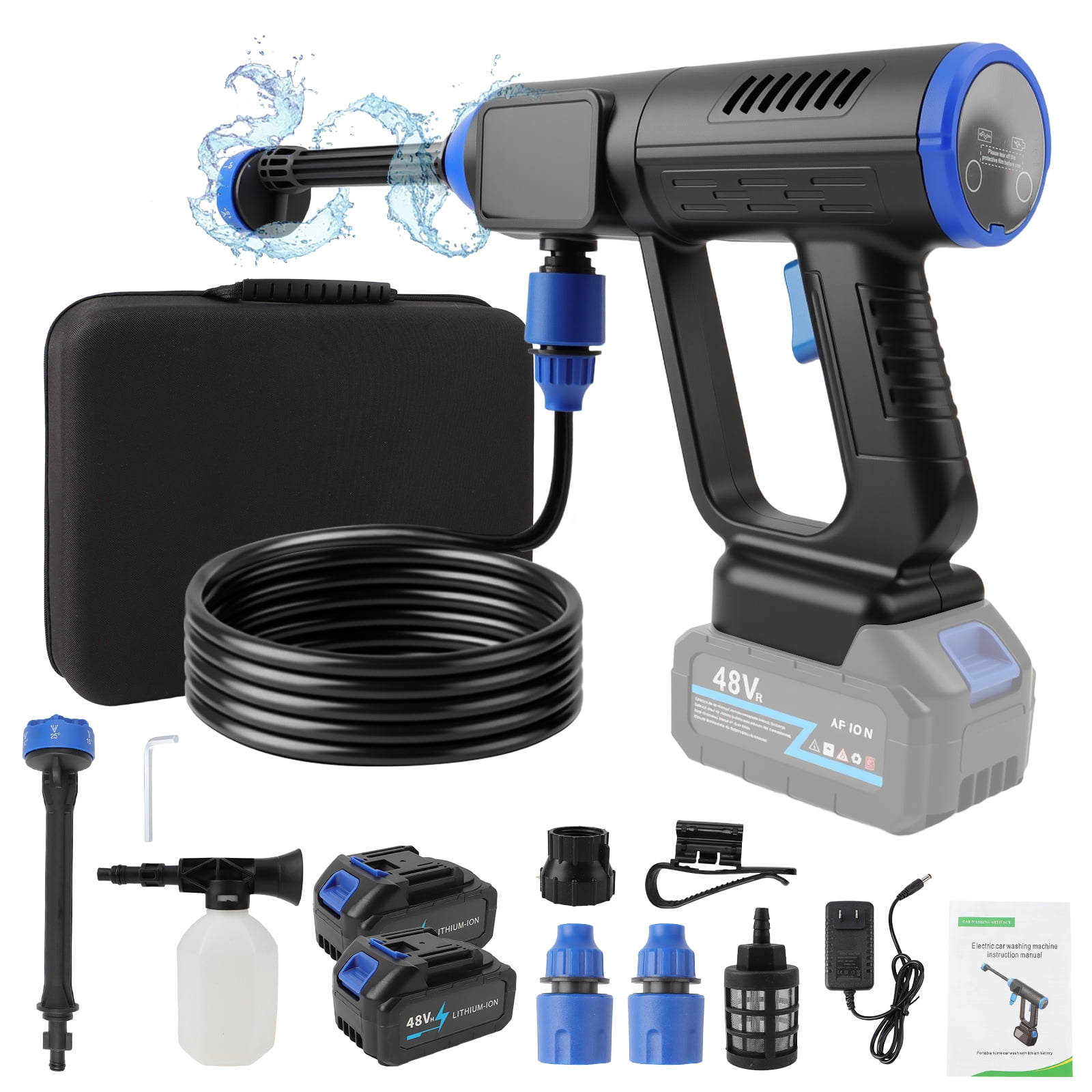 1100 PSI Cordless Pressure Washer for 21V Battery,Portable Handheld Power Washer , 2 x 4.0 Ah Batteries, 6-in-1 Swivel Nozzle, 32.81FT Hose,for Car Yard Fence Wall Cleaning and Garden