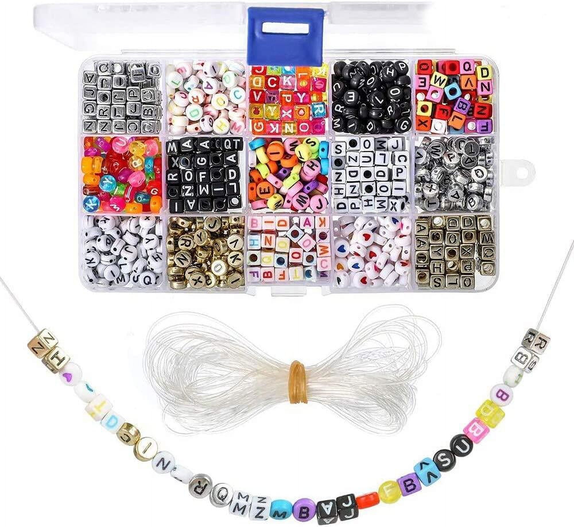 1100 Pieces A-Z Letter Beads, 7x4mm Sorted Alphabet Beads and White Acrylic Letter Bead Kit, Vowel Letter Beads for Jewellery Making & Crafts & Name Bracelets