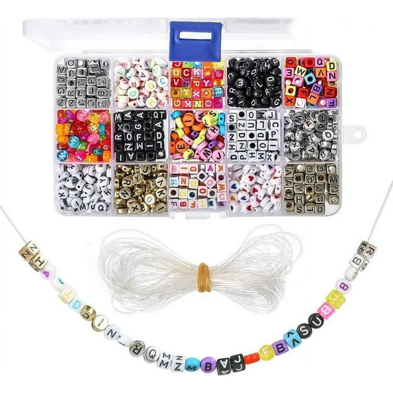 1100 Pieces A-Z Letter Beads, 7x4mm Sorted Alphabet Beads and White Acrylic Letter Bead Kit, Vowel Letter Beads for Jewellery Making & Crafts & Name Bracelets