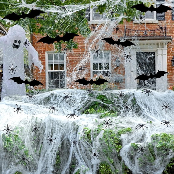 1100 Sqft Halloween Spider Webs Decorations, 10.56 oz Super Stretch Cobwebs with 60 Fake Spiders 12 Bats, DIY Spooky Spider Cotton Webbing for Outdoor Indoor Yard Garden Haunted House Party Supplies