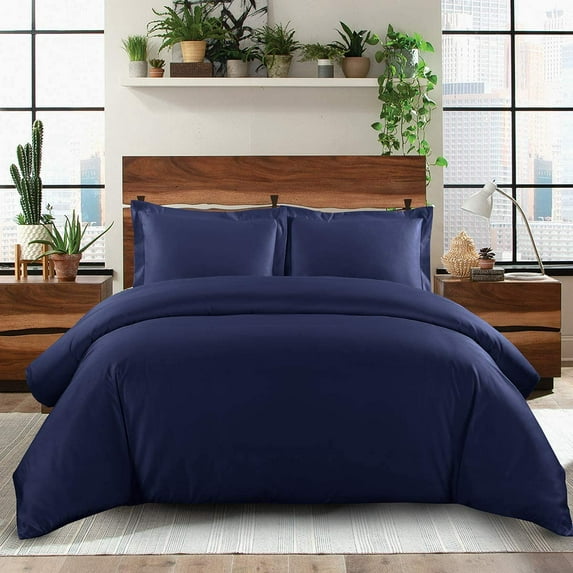1100 TC 100% Egyptian Cotton 5PCs Duvet set ( 1- Duvet Cover + 4 - Pillow Shams ) Zipper Closur Ultra Soft Durable and Fade Resistant Color Navy Blue Solid size Queen
