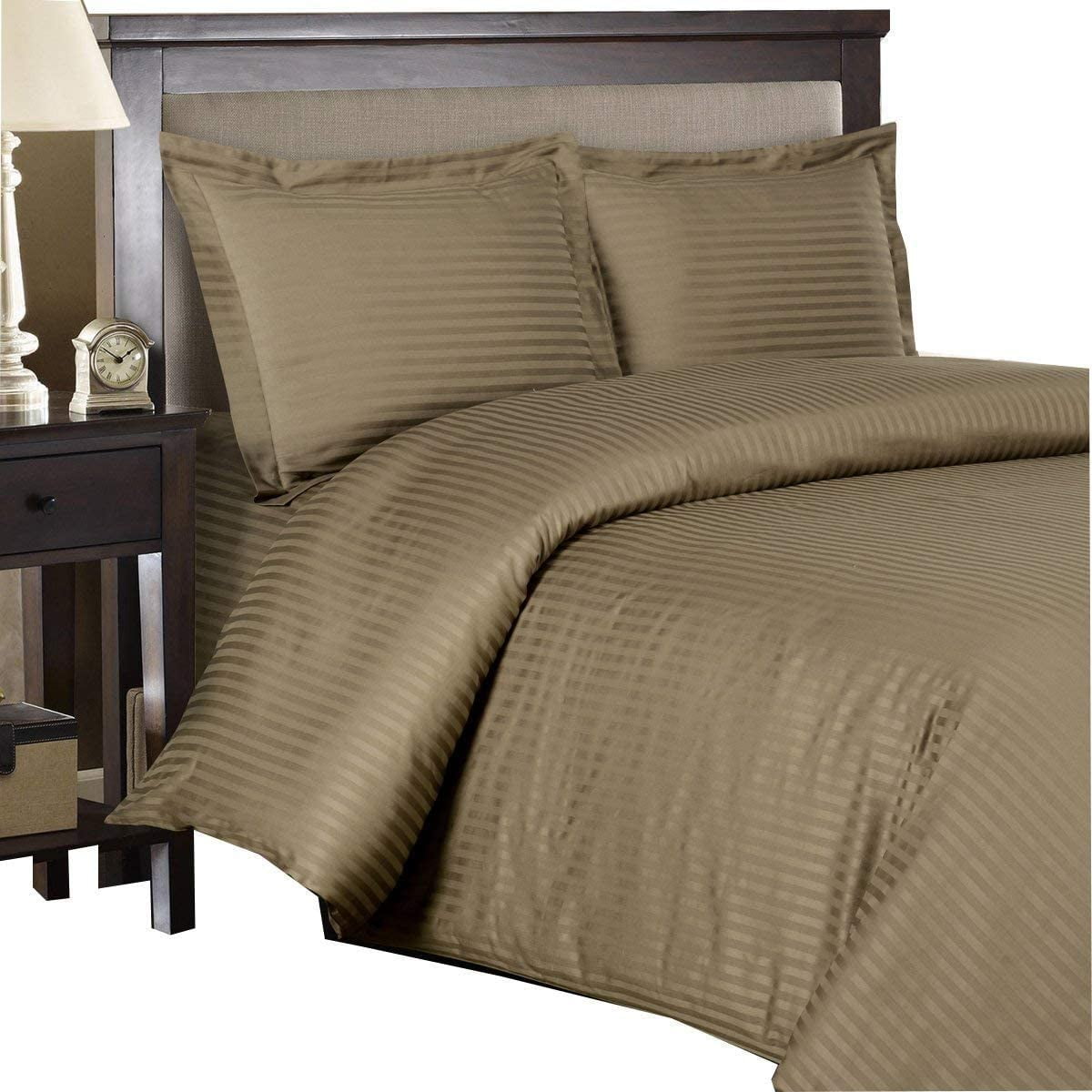 1100 TC 100% Egyptian Cotton Premium Duvet Cover Zipper Closur Ultra Soft Durable and Fade Resistant Color Beige Stripe size King