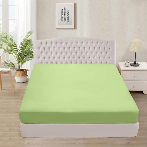 1100 Thread Count 100% Egyptian Cotton 3-Piece Fitted Sheet ( 1 Fitted Sheet + 2 Pillow Covers) 24 Inches Deep Pocket Size Queen Color Sage Solid