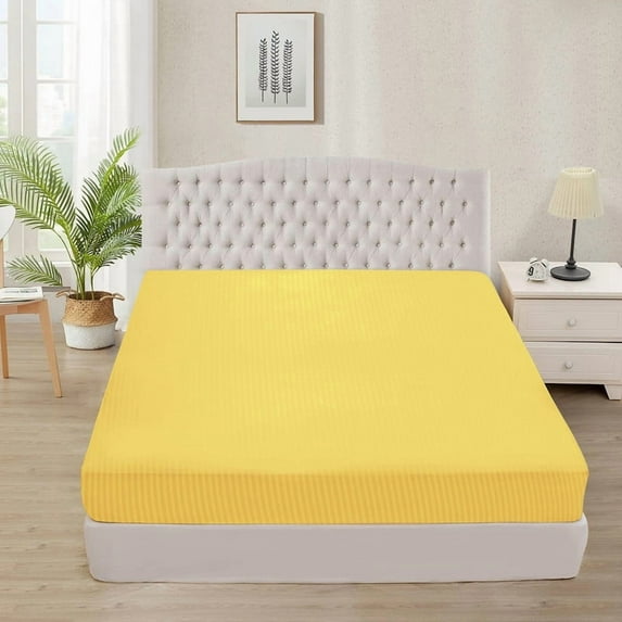 1100 Thread Count 100% Egyptian Cotton 3-Piece Fitted Sheet ( 1 Fitted Sheet + 2 Pillow Covers) 27 Inches Deep Pocket Size California-King Color Gold Stripe