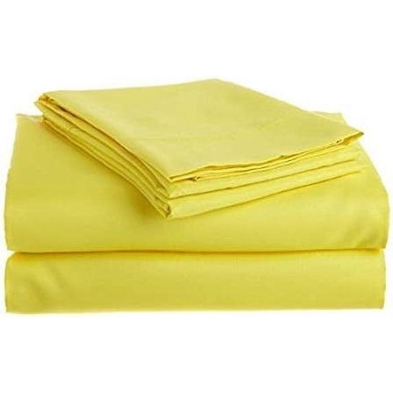 1100 Thread Count 100% Egyptian Cotton 3-Piece Fitted Sheet ( 1 Fitted Sheet + 2 Pillow Covers) 30 Inches Deep Pocket Size Olympic-Queen Color Yellow Solid