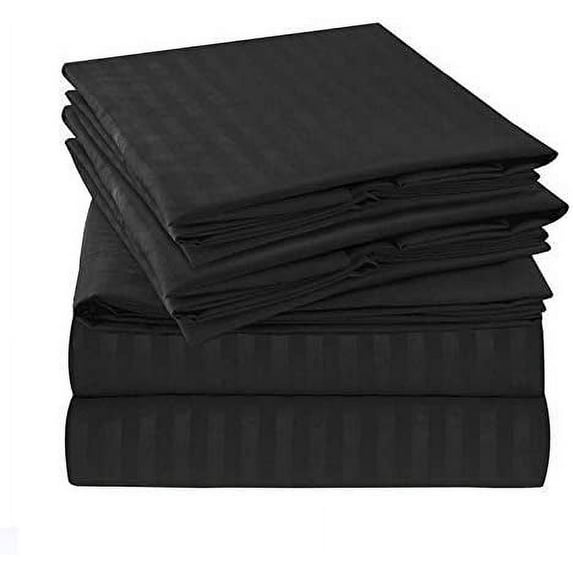 1100 Thread Count 100% Egyptian Cotton 3-Piece Flat Sheet (1 Flat Sheet + 2 Pillow Covers) Size California-King Color Black Stripe