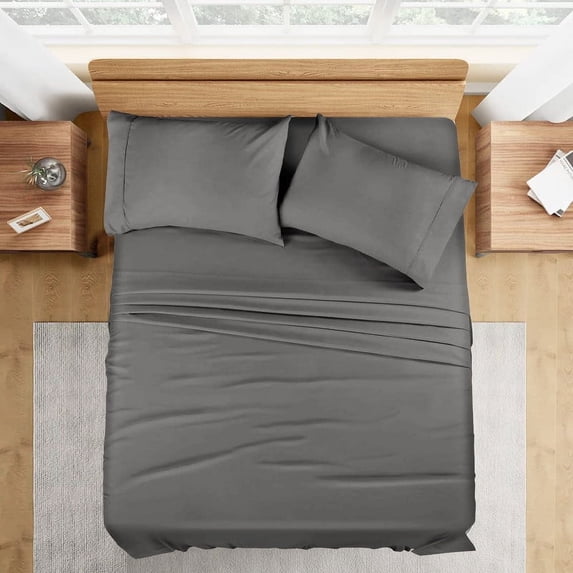 1100 Thread Count 100% Egyptian Cotton 4-Piece Bed Sheet Set (1 Flat, 1 Fitted Sheet, 2 Pillow Covers) 15 Inches Deep Pocket Size Olympic-Queen Color Grey Solid