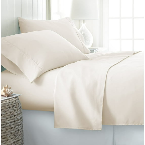 1100 Thread Count 100% Egyptian Cotton 4-Piece Bed Sheet Set (1 Flat, 1 Fitted Sheet, 2 Pillow Covers) 30 Inches Deep Pocket Size Olympic-Queen Color Ivory Solid