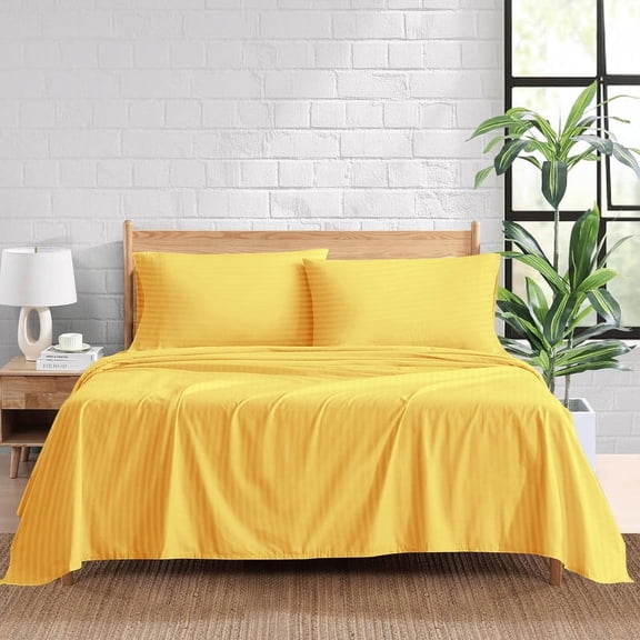 1100 Thread Count 4 Piece Quality Sheet Set 30 Inch Deep Pocket 100% Egyptian Cotton Color Gold Stripe Size Twin XL