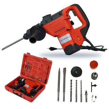 1100 W Rotary Hammer Drill, 1-1/2" SDS Plus Heavy Duty Demolition Concrete Rotary Hammer, 3 Functions Drill Kit Including Flat Chisel, Point Chisel, Drill Bits and Carrying Case, Red + Black