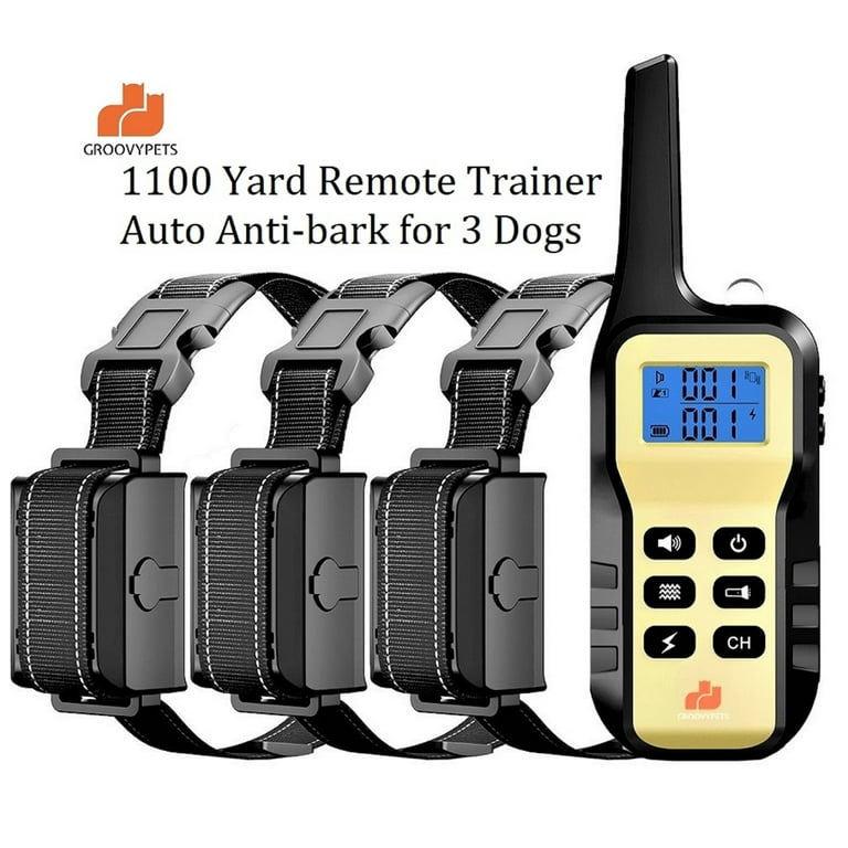1100 YD Remote Three Dog Training Shock Collar with Auto Anti Bark 100 Levels of Static Stimulation and Vibration for Small Medium Large DogsSmall