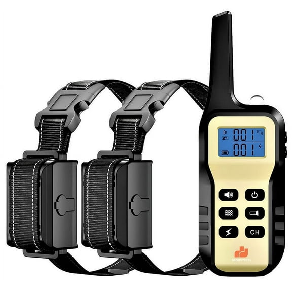 1100 YD Remote Two Dog Training Shock Collar with Auto Anti Bark,100 Levels of Adjustable Static Stimulation and Vibration for Small Medium Large Dogs