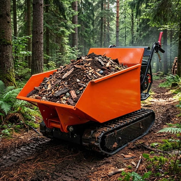 1100 lb. Capacity Hydraulic Tracked Power Wheelbarrow, Briggs & Stratton 10HP 306cc Engine Gas Powered Dumper Utility Cart, Orange