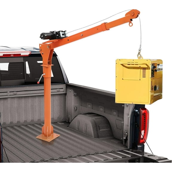 1100 lb Electric Pickup Truck Crane with Electric Winch 3500 lb 12V, Folding Truck-Mounted Crane, Painted Steel Pickup Truck Jib Cranes Hoist 360 Swivel for Lifting Goods in Construction Factory