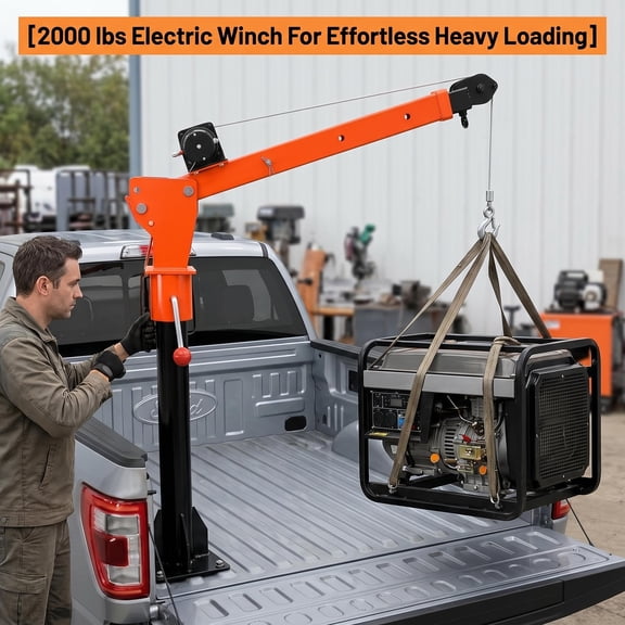 1100 lbs Electric Pickup Truck Crane,Jib Crane With 2000 lb 12V Electric Winch,360Swivel Truck Bed Crane,Lift Crane for Lifting Goods