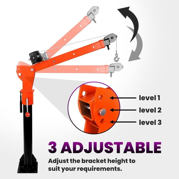 1100 lbs Electric Pickup Truck Crane with 2000 lbs 12V Winch, 360 Swivel, 3-Position Adjustable Boom for Heavy Lifting