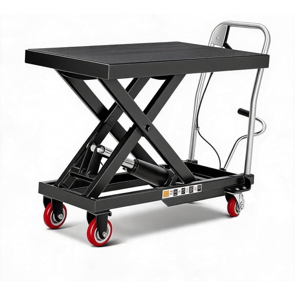 1100 lbs Hydraulic Lift Table Cart Single Scissor Hydraulic Lift Table with 11-35 In Lift Height 4 Wheels and Non-Slip Pad Black