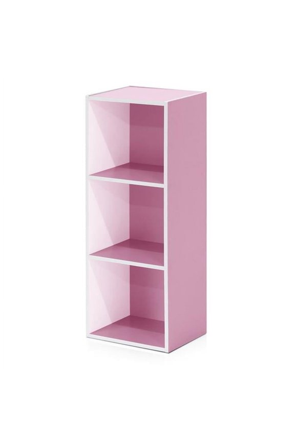 11003WH-PI 3-Tier Open Shelf Bookcase, White & Pink
