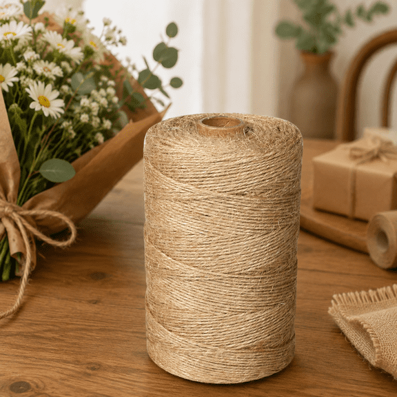 1100FT Jute Twine String 2mm 3ply Natural Thin Twine for Craft Gardening Gift Wrapping Packing Material Wedding Christmas Decoration Bulk