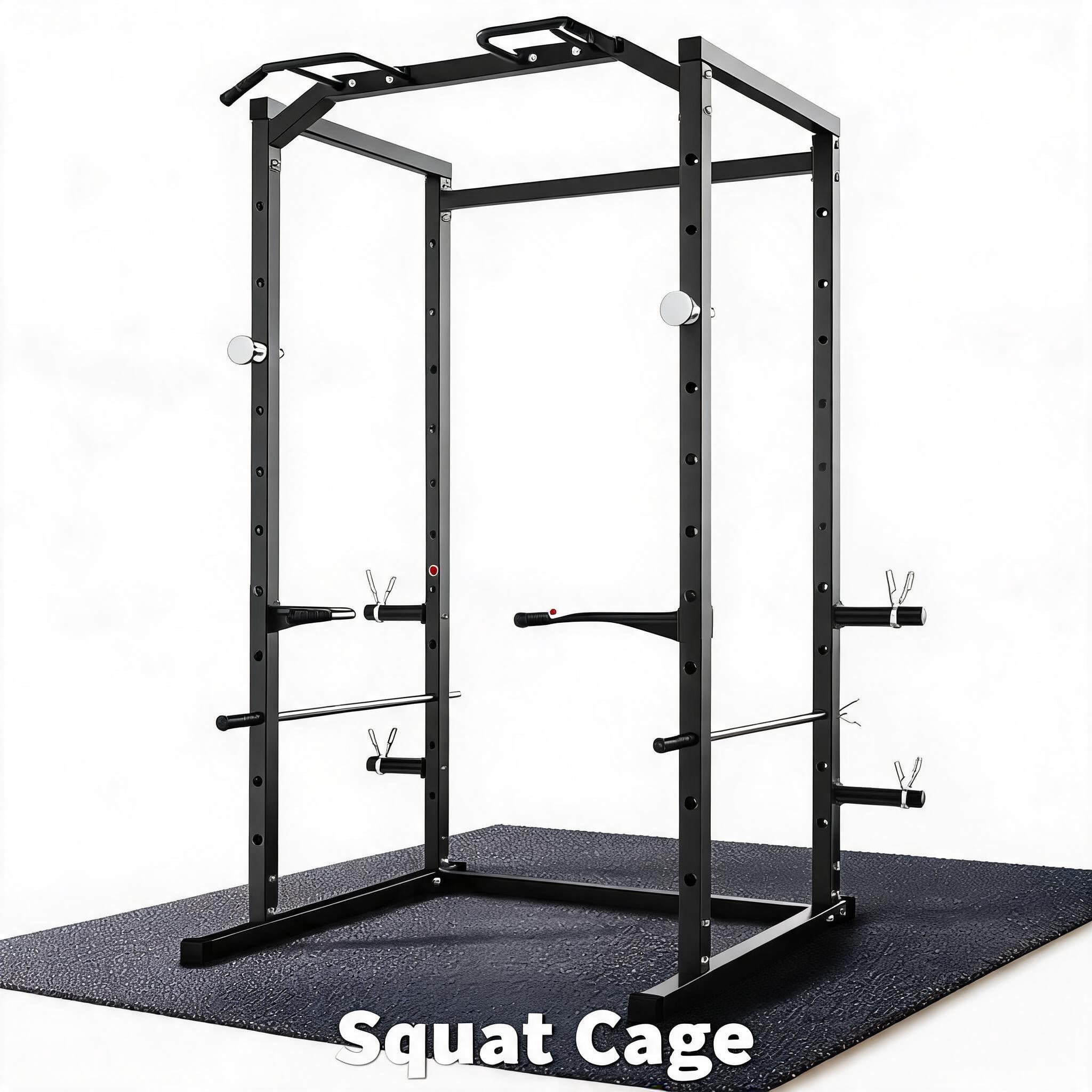 1100LB Heavy Duty Power Cage Squat Rack for Home Gym – Multi-Function Strength Training Rack with Pull-Up Bar, Dip Bars, J-Hooks, Adjustable Safety Spotters, Bench Press Support – Color: All Black