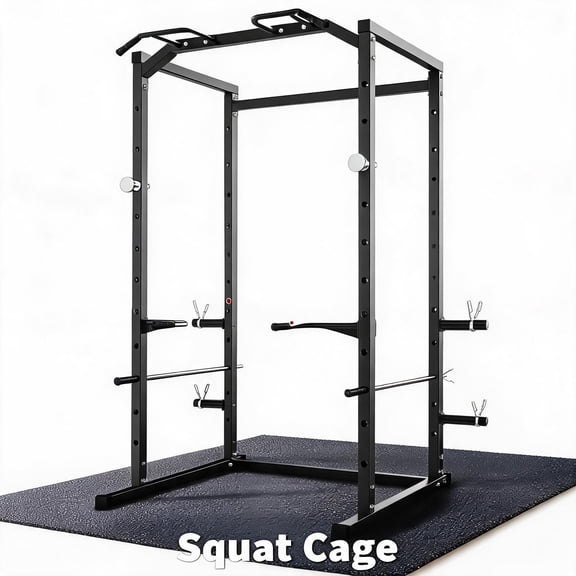 1100LB Heavy Duty Power Cage Squat Rack for Home Gym Multi-Function Strength Training Rack with Pull-Up Bar, Dip Bars, J-Hooks, Adjustable Safety Spotters, Bench Press Support Color: All Black