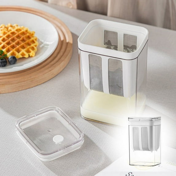 1100ML Yogurt Strainer - Fine Mesh Filter & Transparent Lid, Stainless Steel Whey Separator for Thick Yogurt Cheese Making, Ideal for Home